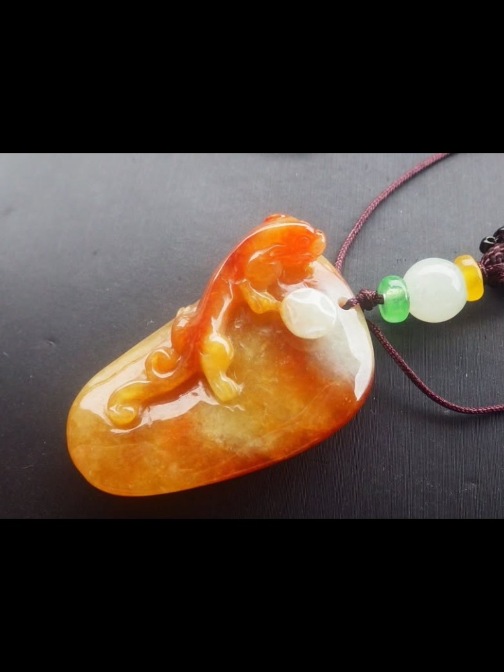 Certificate Jadeite Jade Red orange Pendant Dragon Pi Xiu Ruyi coin